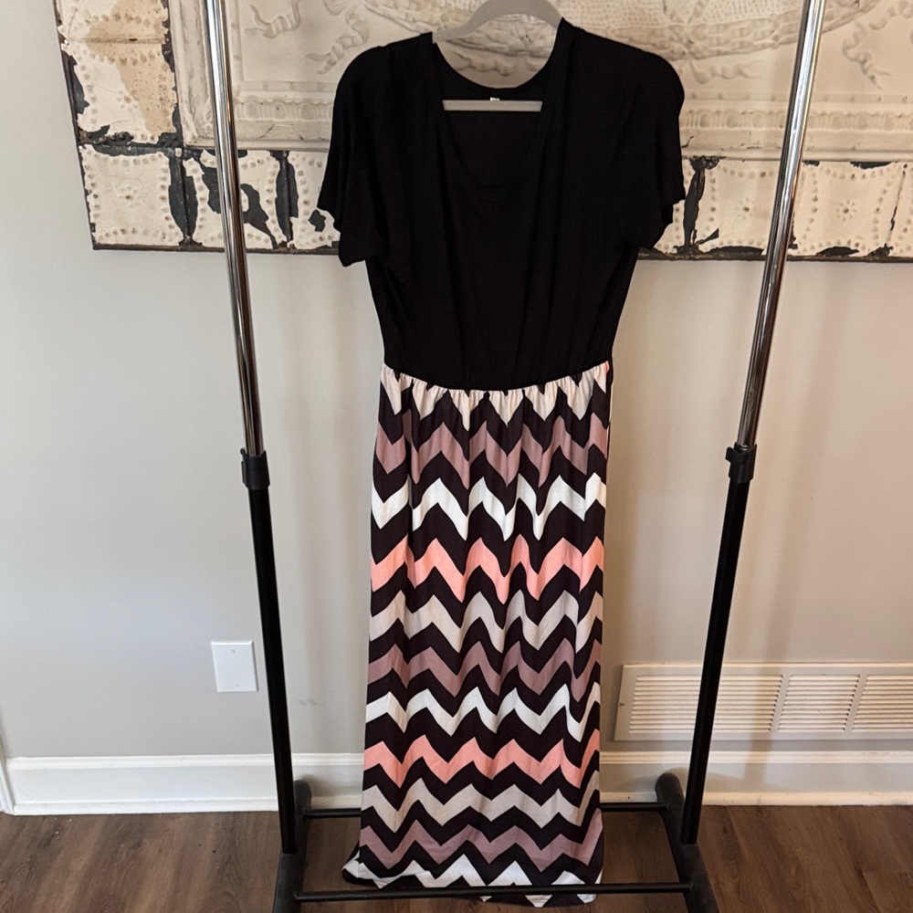 Black and Pink Chevron Maxi Dress